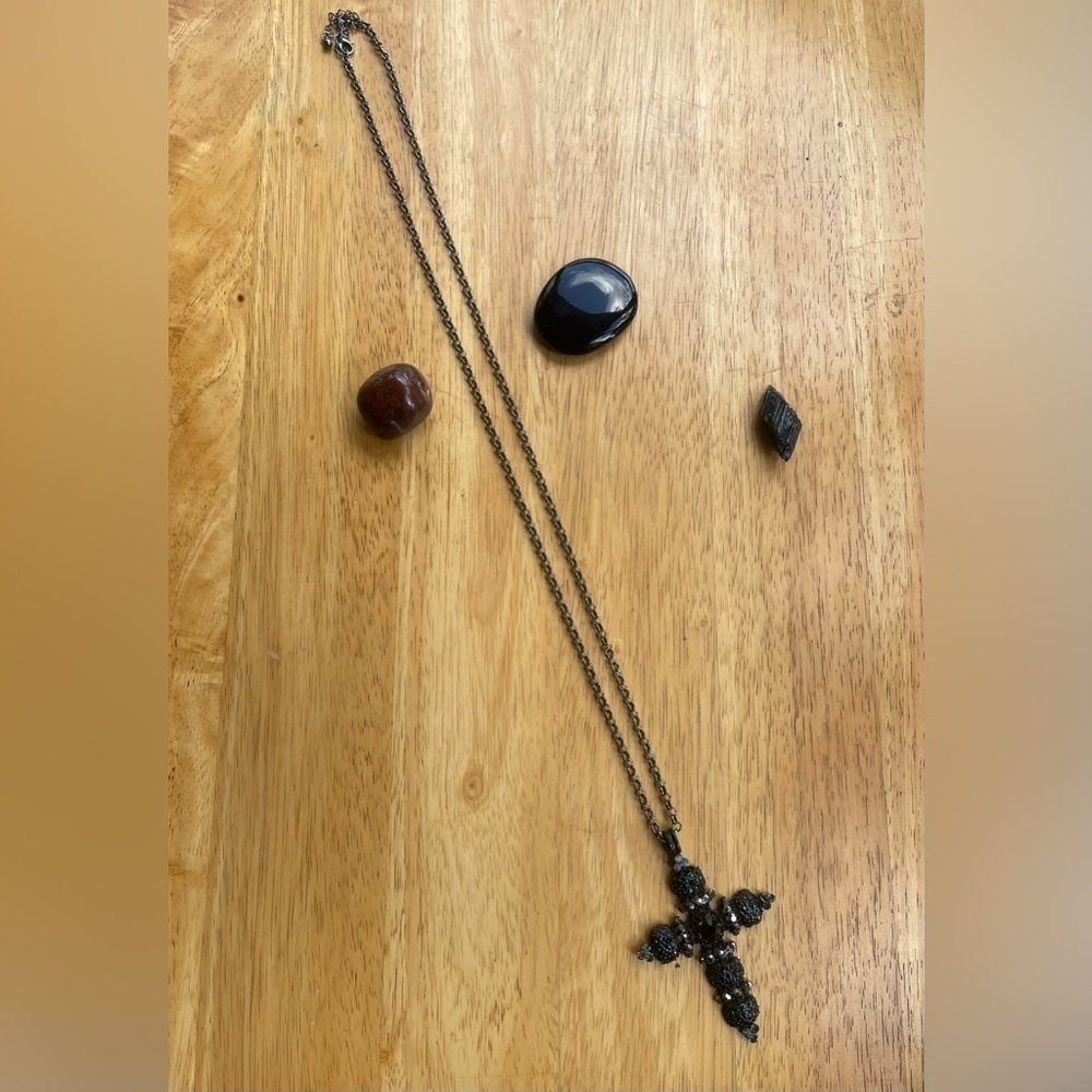 Black Cross Charm with 33’ Black Chain